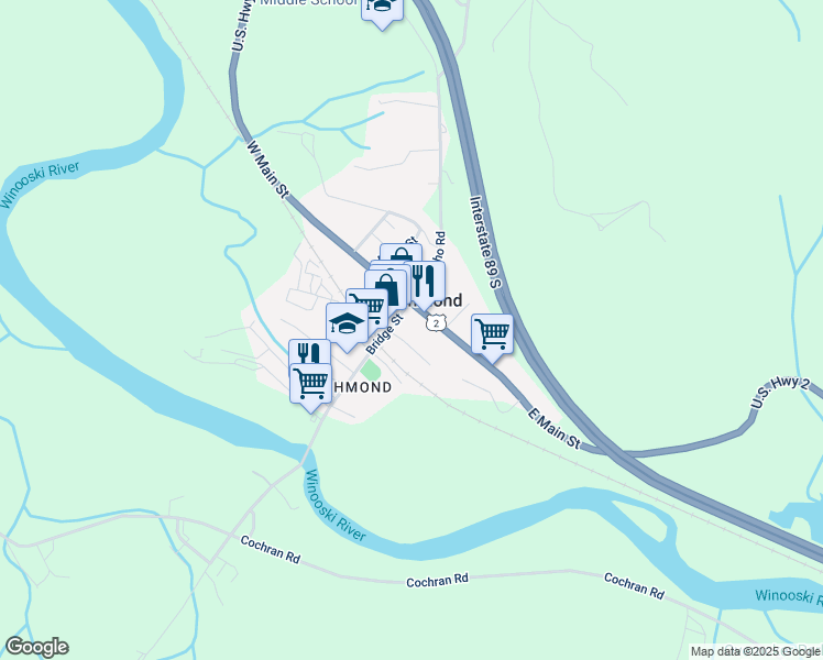 map of restaurants, bars, coffee shops, grocery stores, and more near 45 Bridge St in Richmond