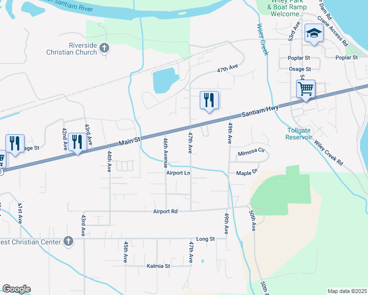 map of restaurants, bars, coffee shops, grocery stores, and more near 1250 47th Avenue in Sweet Home