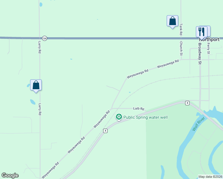map of restaurants, bars, coffee shops, grocery stores, and more near E8313 Hickory Haven Lane in New London