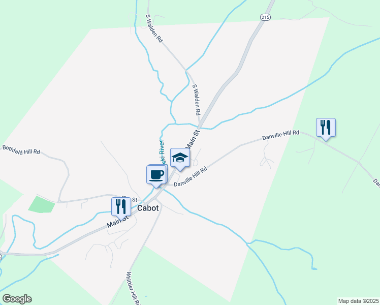 map of restaurants, bars, coffee shops, grocery stores, and more near 3292 Main Street in Cabot