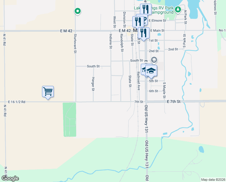 map of restaurants, bars, coffee shops, grocery stores, and more near 608-698 Randolph Street in Manton