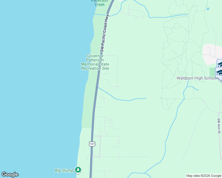 map of restaurants, bars, coffee shops, grocery stores, and more near Southwest Breakers Drive in Waldport