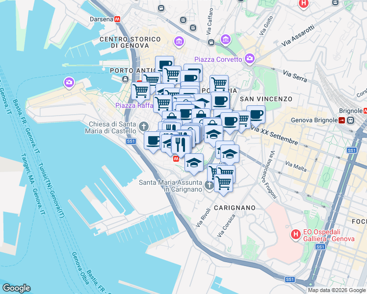 map of restaurants, bars, coffee shops, grocery stores, and more near 2 Salita Re Magi in Genova