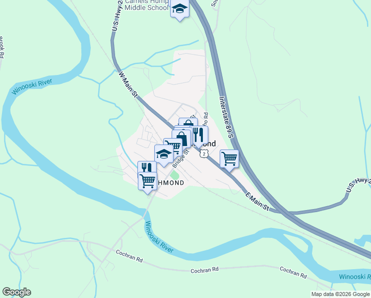 map of restaurants, bars, coffee shops, grocery stores, and more near 32 Bridge Street in Richmond