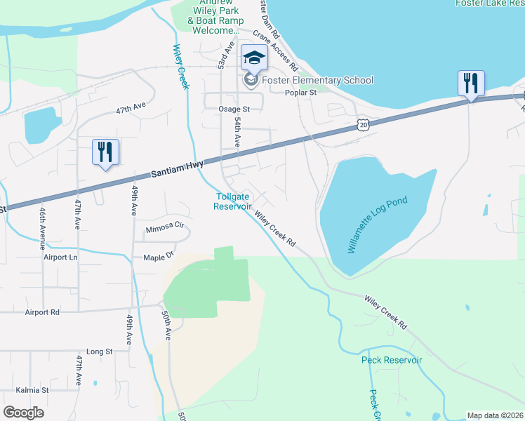 map of restaurants, bars, coffee shops, grocery stores, and more near 1061 Wiley Creek Road in Sweet Home