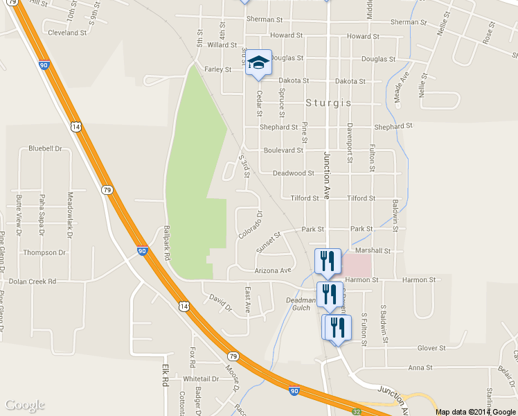 map of restaurants, bars, coffee shops, grocery stores, and more near 2199 Cooper Loop in Sturgis