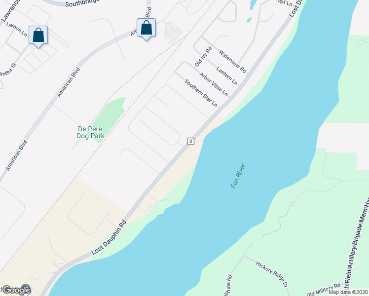 map of restaurants, bars, coffee shops, grocery stores, and more near 2463 Lost Dauphin Road in De Pere