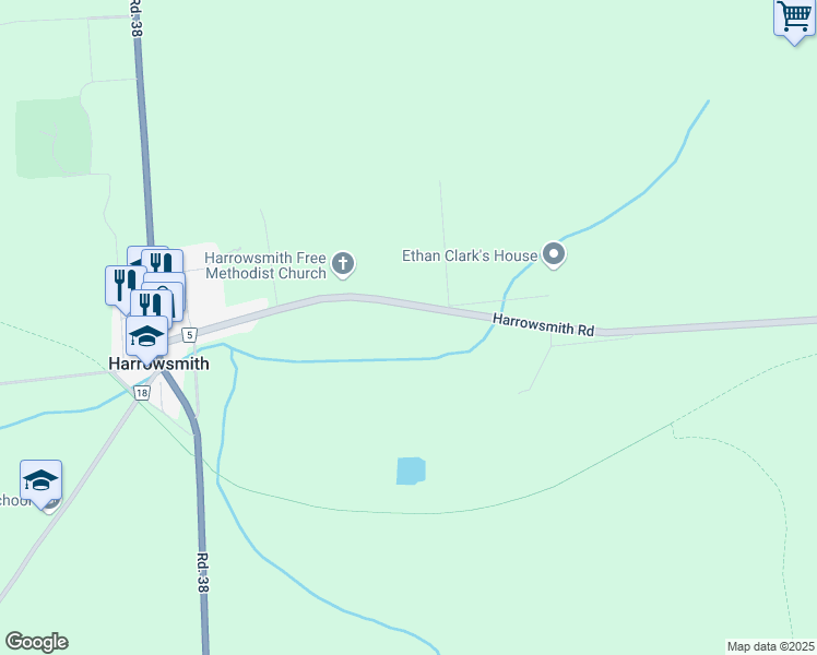 map of restaurants, bars, coffee shops, grocery stores, and more near 3833 Harrowsmith Road in Harrowsmith