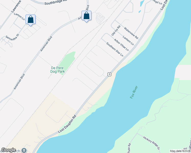 map of restaurants, bars, coffee shops, grocery stores, and more near 2481 Lost Dauphin Road in De Pere