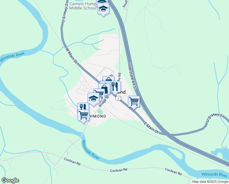 map of restaurants, bars, coffee shops, grocery stores, and more near in Richmond