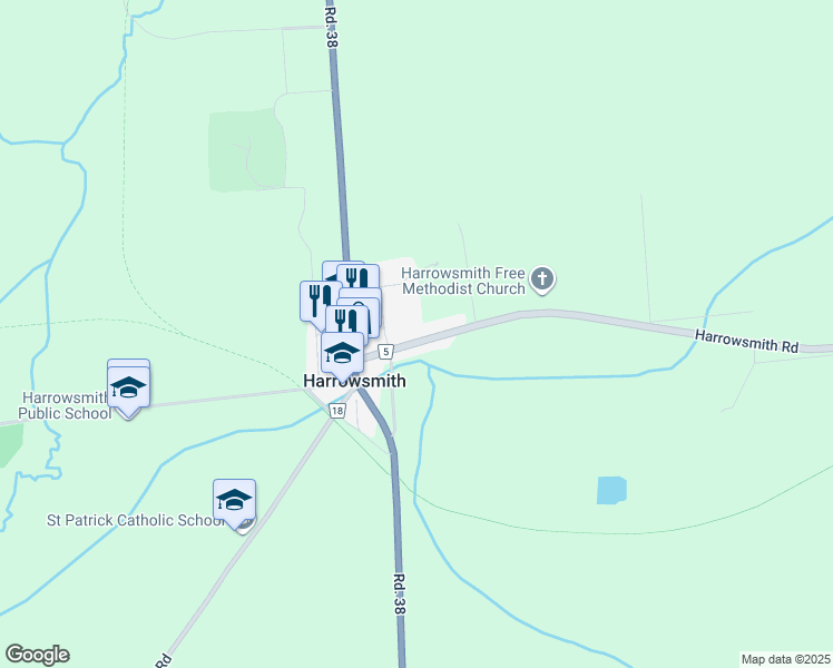 map of restaurants, bars, coffee shops, grocery stores, and more near 3958 Harrowsmith Road in Harrowsmith