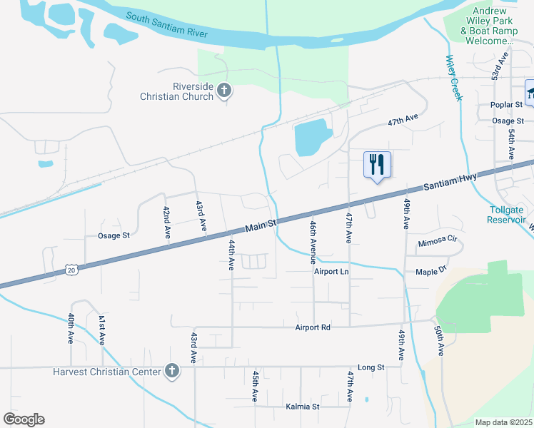map of restaurants, bars, coffee shops, grocery stores, and more near 1320 45th Avenue in Sweet Home