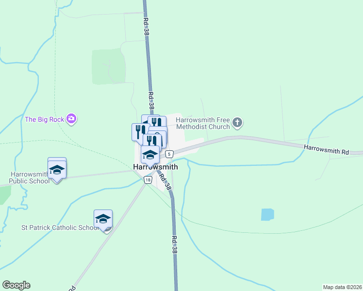 map of restaurants, bars, coffee shops, grocery stores, and more near 3964 Harrowsmith Road in Harrowsmith