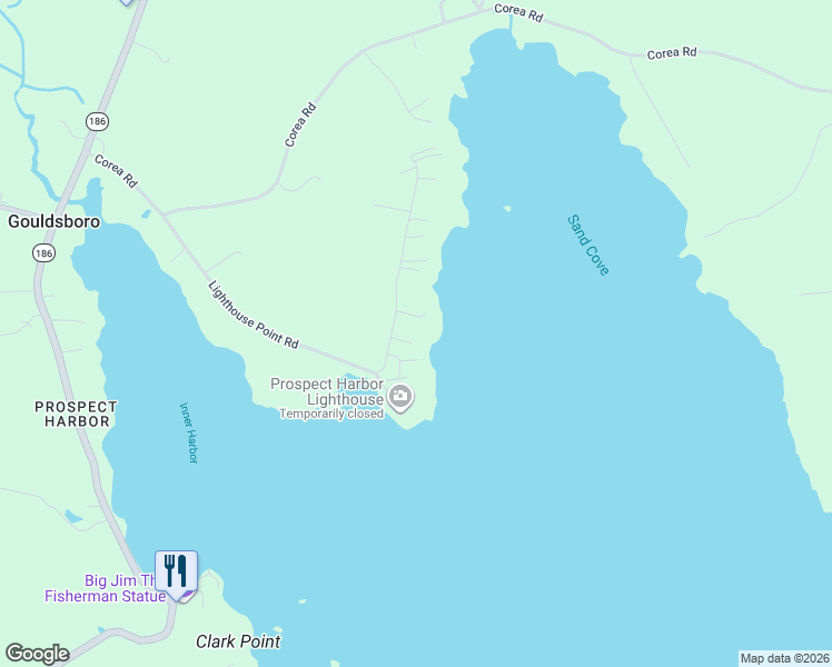 map of restaurants, bars, coffee shops, grocery stores, and more near 6 Sand Cove Lane in Gouldsboro