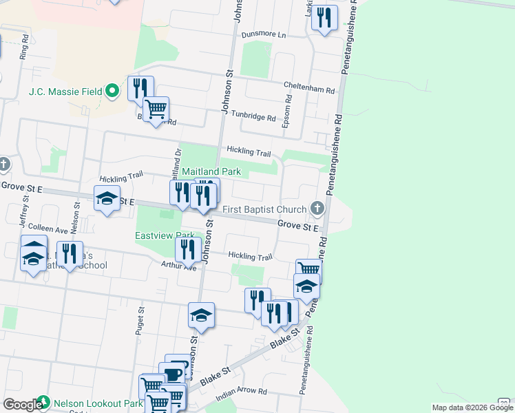 map of restaurants, bars, coffee shops, grocery stores, and more near 41 Blair Crescent in Barrie