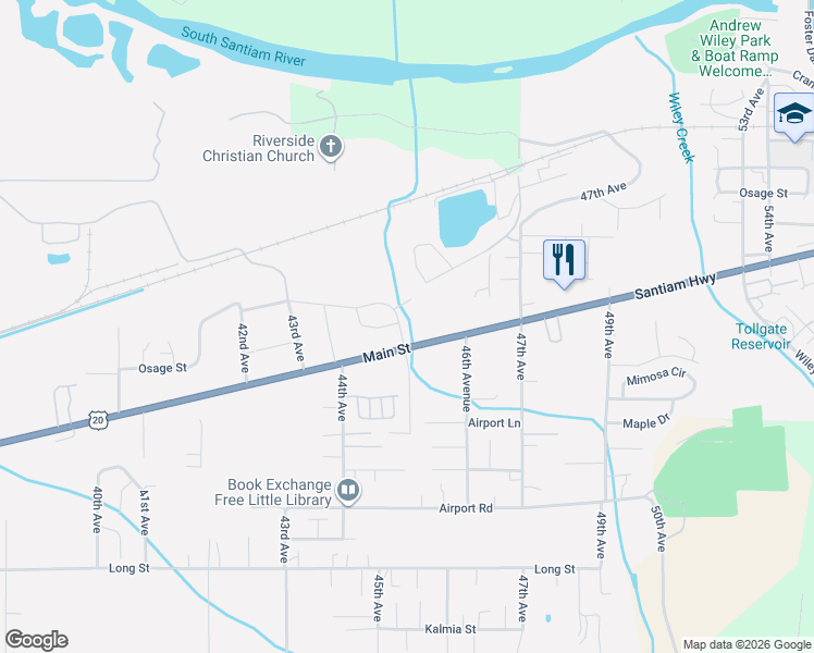 map of restaurants, bars, coffee shops, grocery stores, and more near 4472 U.S. 20 in Sweet Home