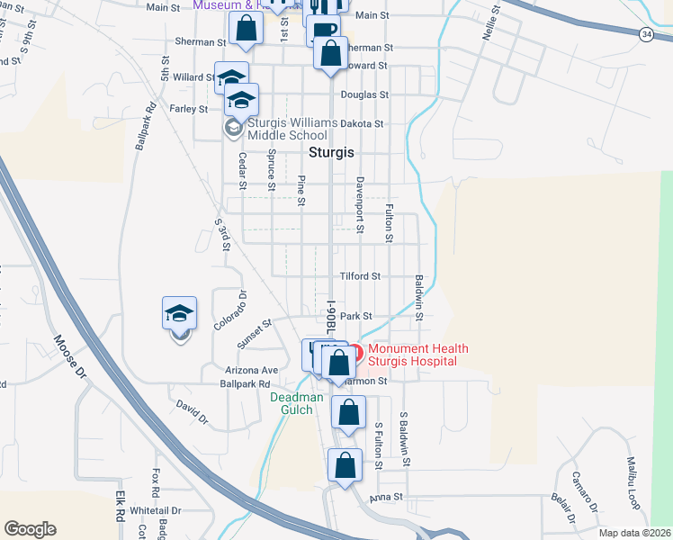 map of restaurants, bars, coffee shops, grocery stores, and more near 1844 Junction Avenue in Sturgis