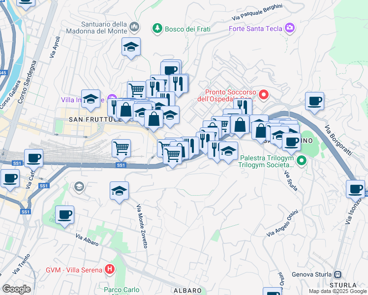 map of restaurants, bars, coffee shops, grocery stores, and more near 2 Viale Benedetto XV in Genova