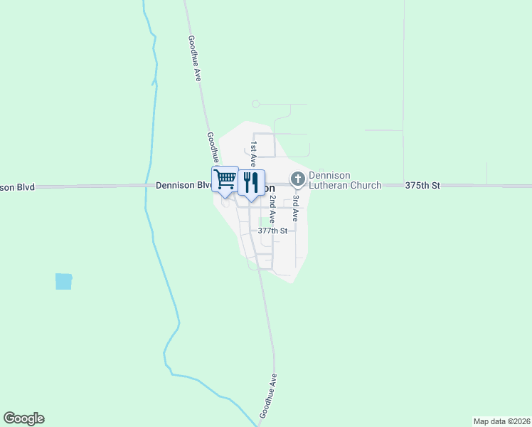 map of restaurants, bars, coffee shops, grocery stores, and more near in Dennison