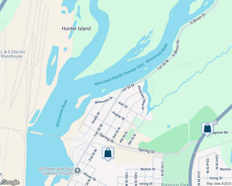 map of restaurants, bars, coffee shops, grocery stores, and more near 1931 1st Street North in Wisconsin Rapids