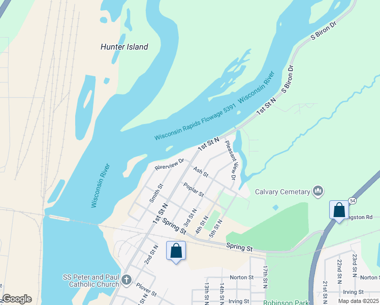map of restaurants, bars, coffee shops, grocery stores, and more near 1931 1st Street North in Wisconsin Rapids