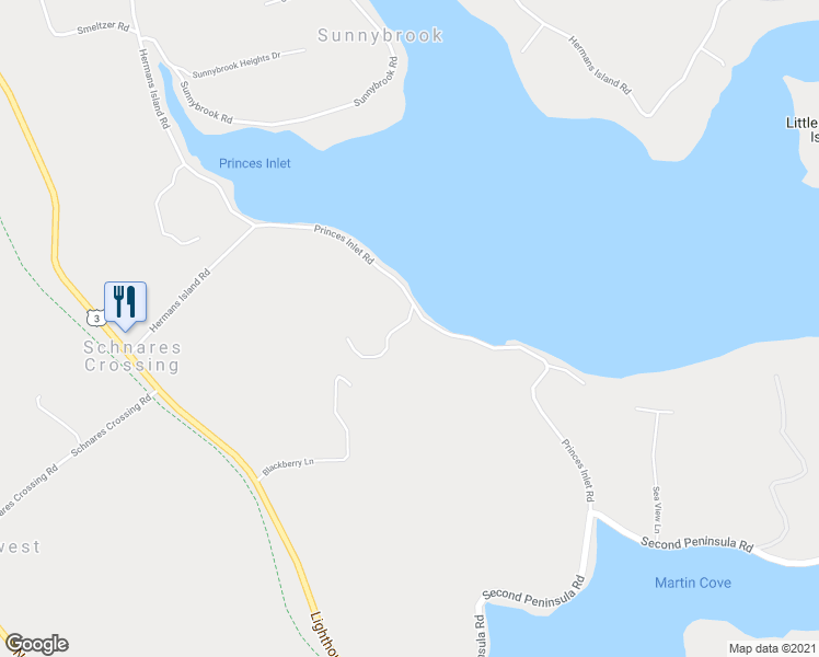 map of restaurants, bars, coffee shops, grocery stores, and more near 116 Princes Inlet Drive in Lunenburg