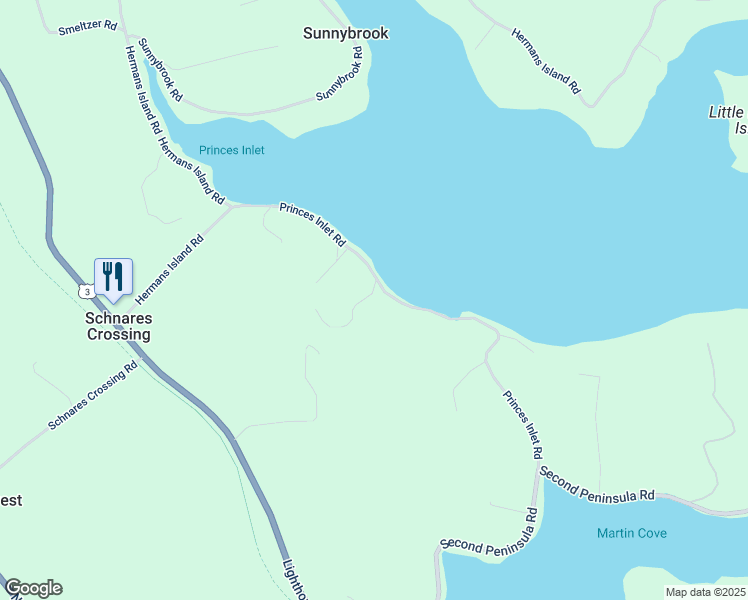 map of restaurants, bars, coffee shops, grocery stores, and more near 116 Princes Inlet Drive in Lunenburg