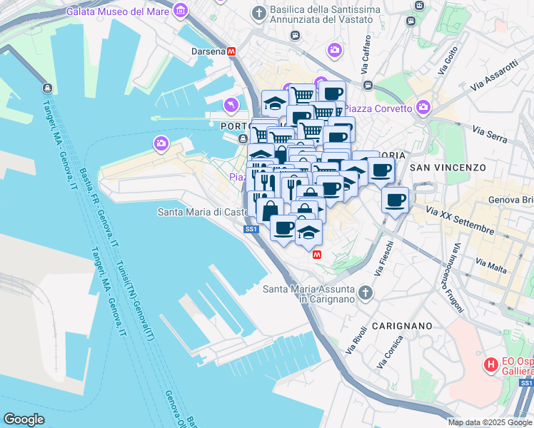 map of restaurants, bars, coffee shops, grocery stores, and more near 10 Salita alla Torre degli Embriaci in Genova