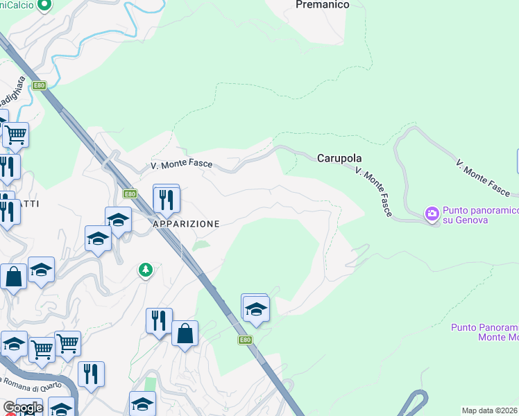 map of restaurants, bars, coffee shops, grocery stores, and more near Via Lanfranco Alberico in Genova
