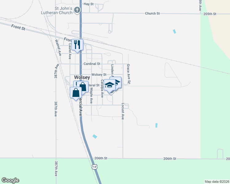 map of restaurants, bars, coffee shops, grocery stores, and more near 663-667 Linden Avenue in Wolsey