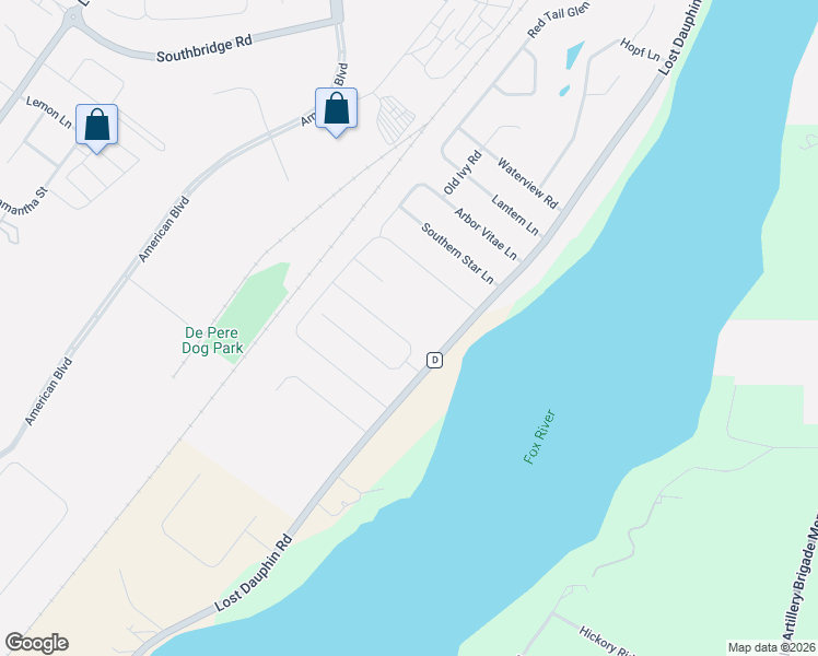 map of restaurants, bars, coffee shops, grocery stores, and more near 2463 Lost Dauphin Road in De Pere