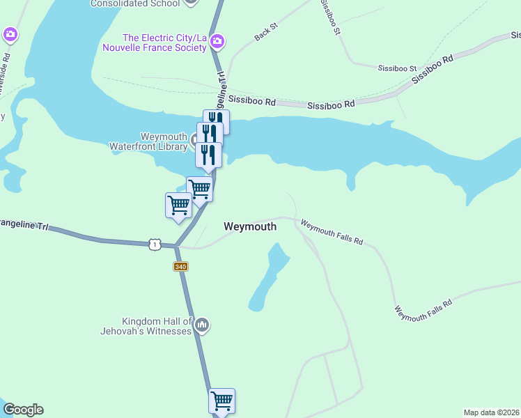 map of restaurants, bars, coffee shops, grocery stores, and more near 89 Weymouth Falls Road in Weymouth