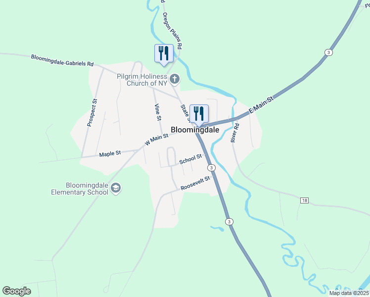 map of restaurants, bars, coffee shops, grocery stores, and more near 18 School Street in Bloomingdale