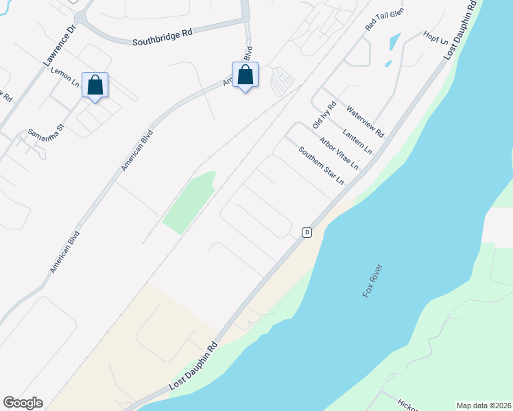 map of restaurants, bars, coffee shops, grocery stores, and more near 2451 Lost Dauphin Road in De Pere