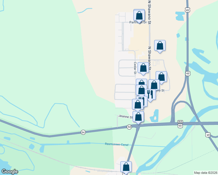 map of restaurants, bars, coffee shops, grocery stores, and more near 538 Southridge Drive in New London