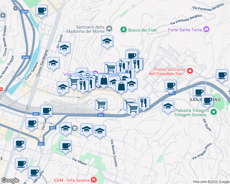 map of restaurants, bars, coffee shops, grocery stores, and more near 132 Via Giovanni Torti in Genova