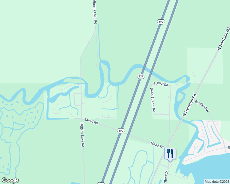 map of restaurants, bars, coffee shops, grocery stores, and more near 9387 Elizabeth Road in Houghton Lake