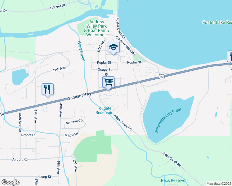 map of restaurants, bars, coffee shops, grocery stores, and more near 5553 U.S. 20 in Sweet Home