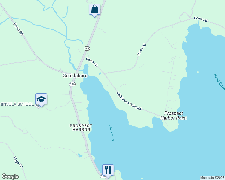 map of restaurants, bars, coffee shops, grocery stores, and more near 10 Maine 195 in Gouldsboro