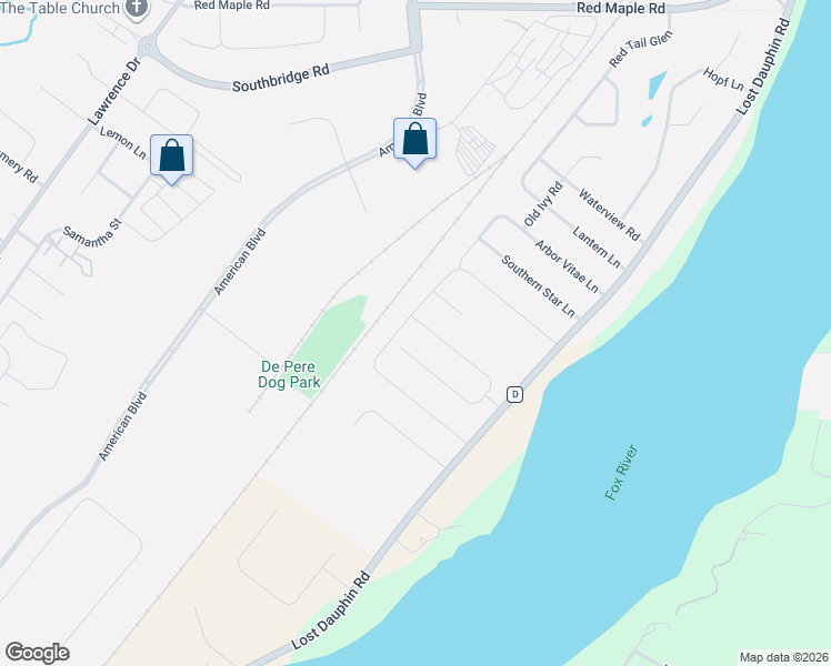 map of restaurants, bars, coffee shops, grocery stores, and more near 2484 Meadow Rose Lane in De Pere
