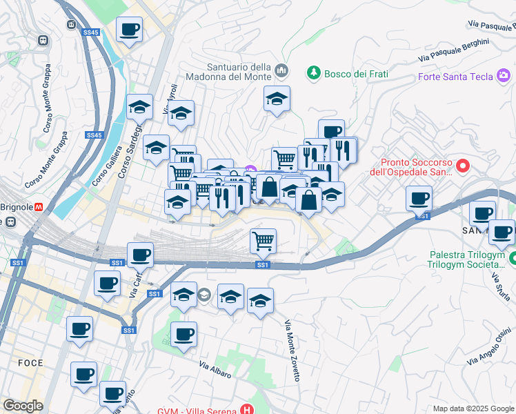 map of restaurants, bars, coffee shops, grocery stores, and more near 140 Via Giovanni Torti in Genova