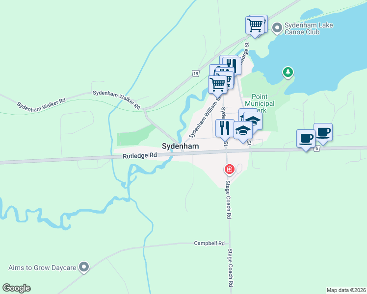 map of restaurants, bars, coffee shops, grocery stores, and more near 4330 William Street in Sydenham
