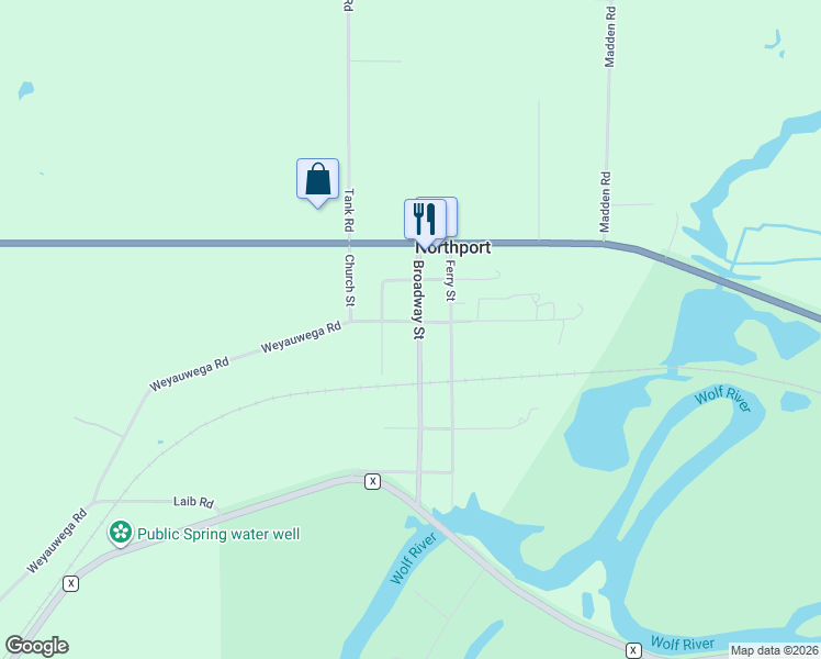 map of restaurants, bars, coffee shops, grocery stores, and more near E8547 Weyauwega Road in New London