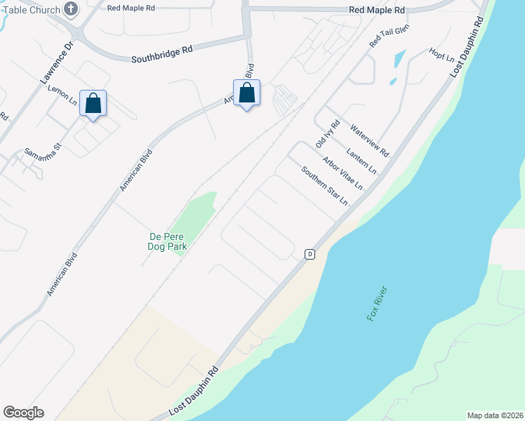 map of restaurants, bars, coffee shops, grocery stores, and more near 2484 Meadow Rose Lane in De Pere