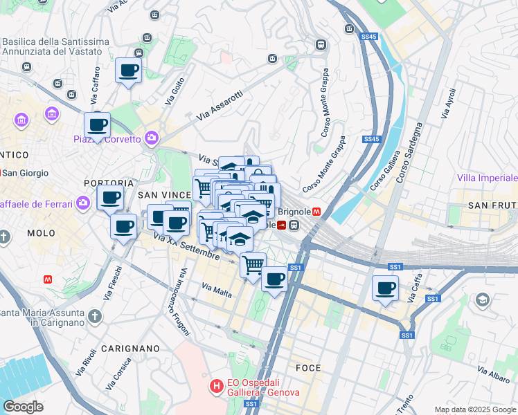 map of restaurants, bars, coffee shops, grocery stores, and more near 2 Via Varese in Genoa