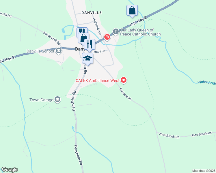 map of restaurants, bars, coffee shops, grocery stores, and more near 312 Brainerd Street in Danville
