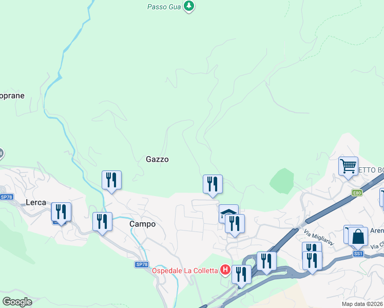 map of restaurants, bars, coffee shops, grocery stores, and more near 24 Via Pecorara in Arenzano