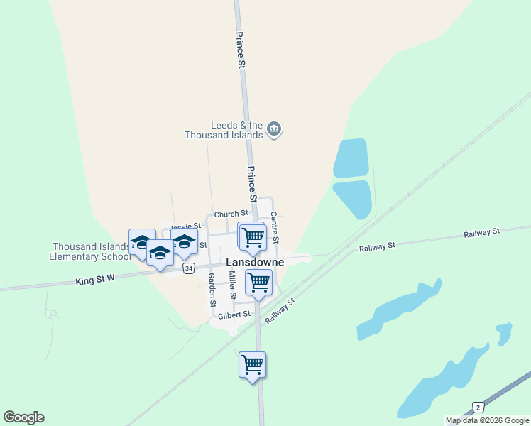 map of restaurants, bars, coffee shops, grocery stores, and more near 6 Yonge Street in Leeds and the Thousand Islands