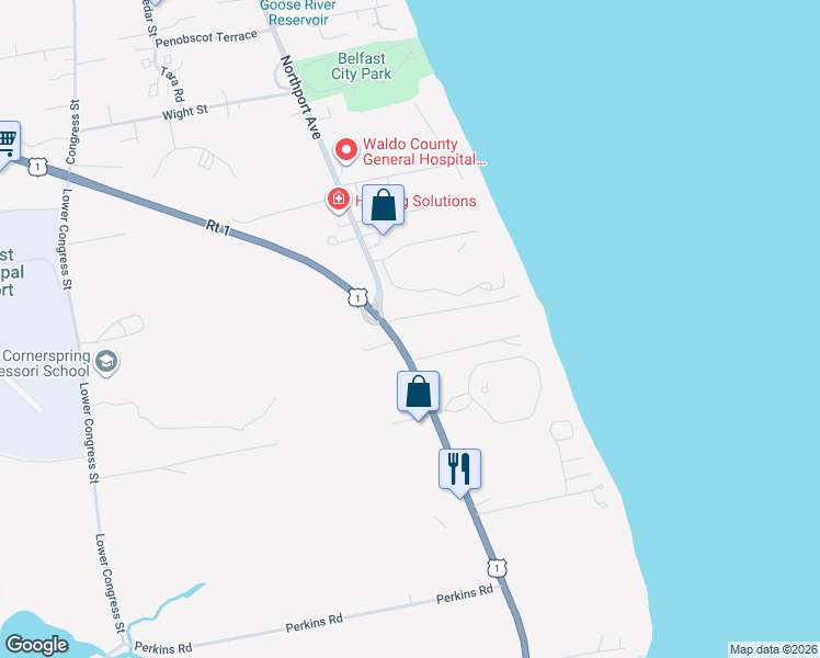 map of restaurants, bars, coffee shops, grocery stores, and more near 192 Northport Avenue in Belfast