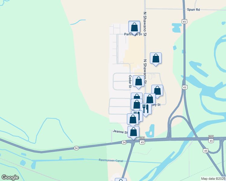 map of restaurants, bars, coffee shops, grocery stores, and more near 1402 Southridge Drive in New London